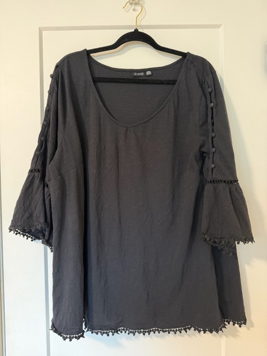 Evans Tops - EVANS Plus Size TOP Crochet Split Sleeve Top Blouse, Black, 22/24